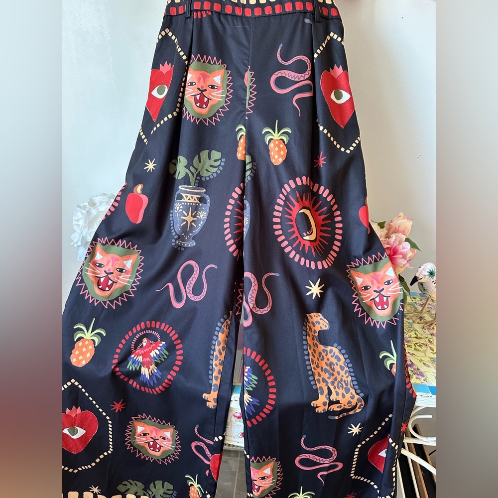 Cajuni Boho Leopard Devil's Eye Snake Bird Wide leg Jumpsuit Witchy SHEIN L - Picture 9 of 16